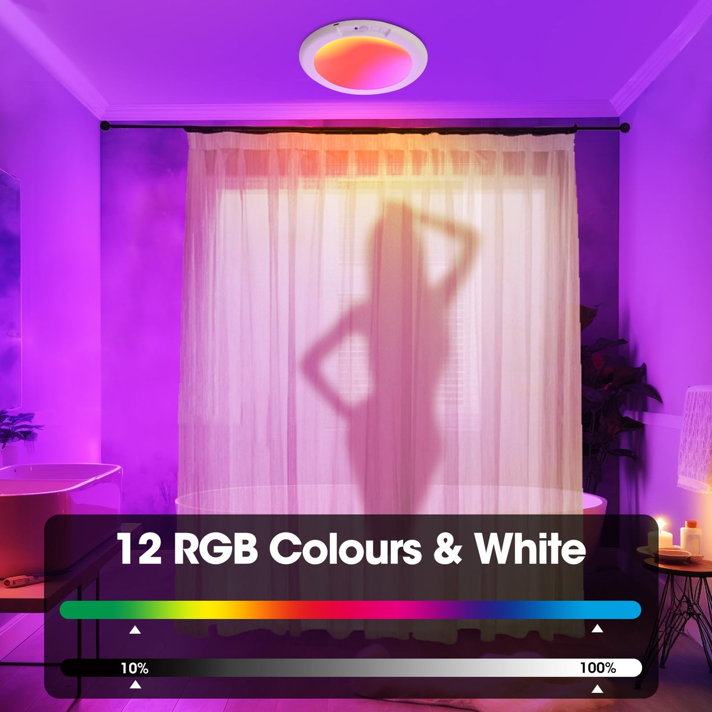 Gotopceed Rechargeable Ceiling Light - Rgb Color & White, Remote-Controlled, Battery-Powered, Model T070, Ideal For Shower & Bathroom