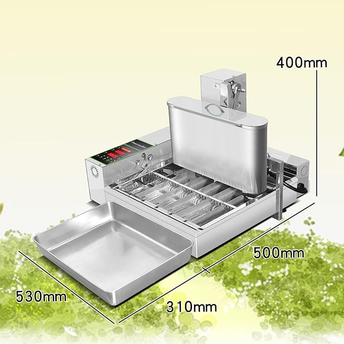 Electric Mini 6 Rows Mini Donut Maker, Donut Maker, Commercial Doughnut Maker,Donut Maker with Stainless Steel 9.5L Hopper,Adjustable Thickness Auto Doughnut Formed and Fryer,2700pcs/hour