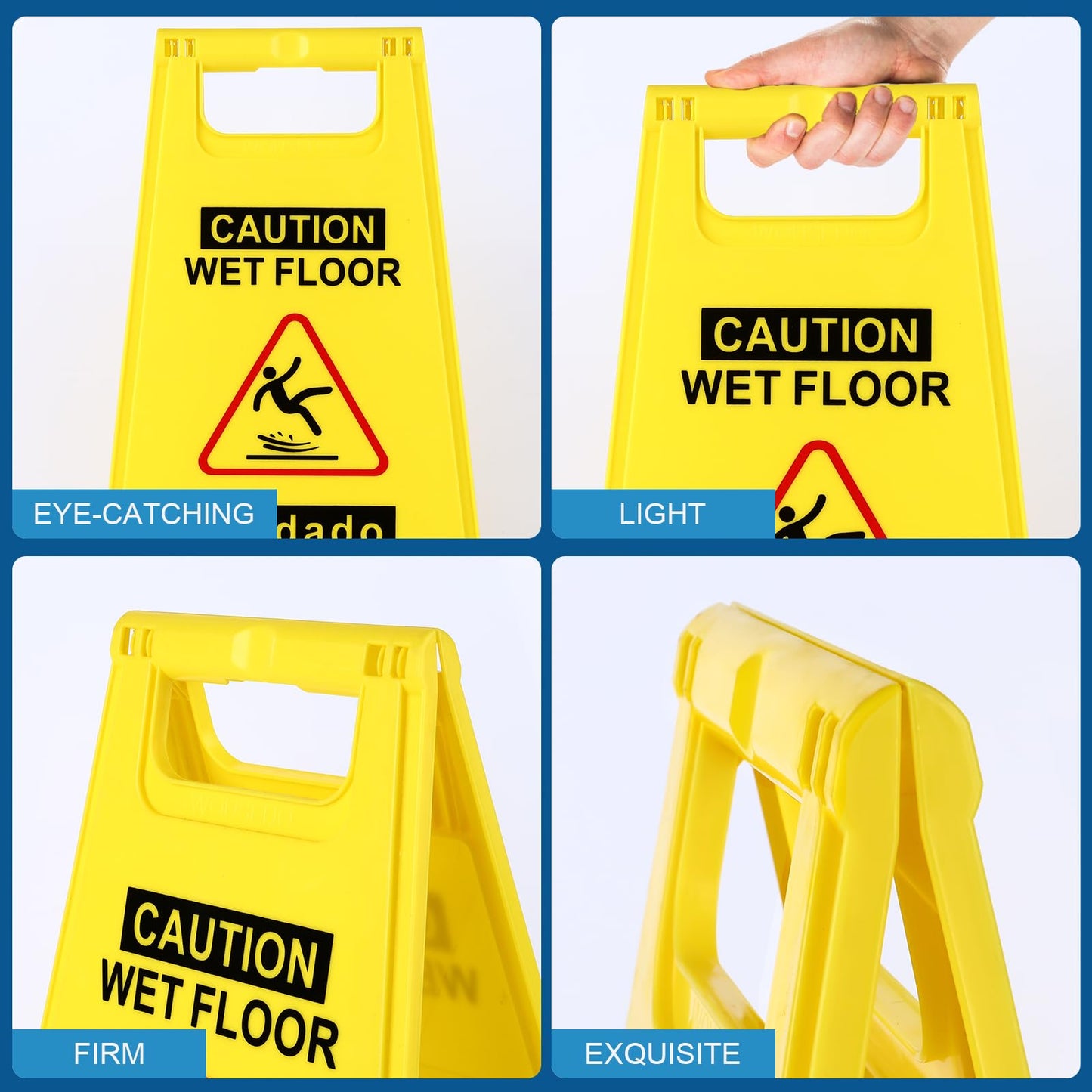 WOUSEDO 6-Pack Caution Wet Floor Sign,17.5" Height,Bright Yellow Double-Sided Folding A-Shaped Frame Design, Bilingual Caution Message