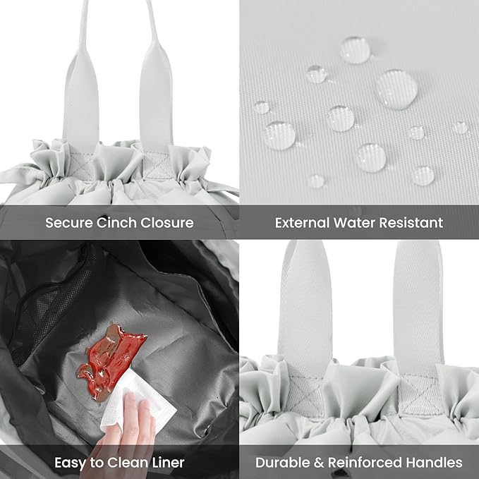 Lunch Bag for Women Men Reusable Drawstring Insulated Lunch Box Stain-Resistant Large Lunch Bags Perfect for Work Picnic Gray