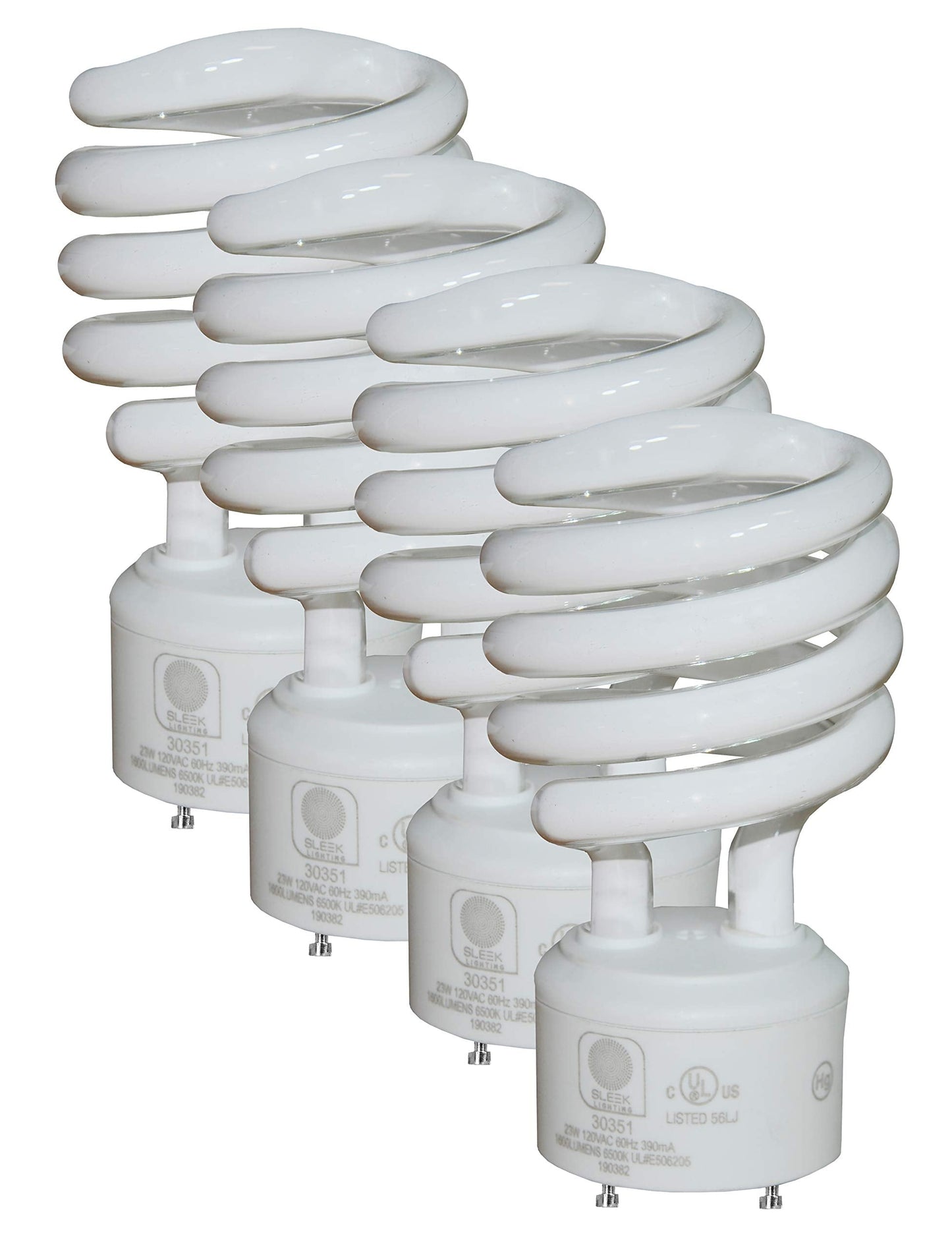 Sleeklighting Gu24 Base 23W Cfl Light Bulb, 6500K Super White Daylight, 1600Lm, Glass, 4 Pack, Model 30351