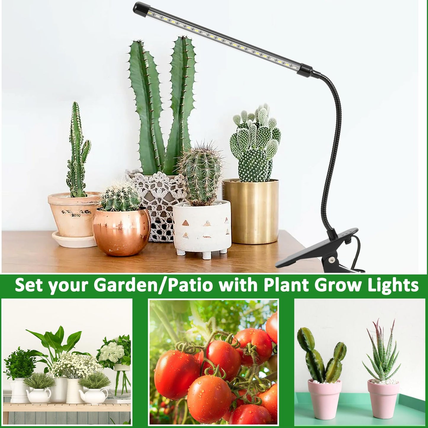 Sunny Power Clip On Grow Lights For Indoor Plants Full Spectrum  6000K Led Plant Light For Indoor Growing With Adjustable Auto On/Off Timer  Dimmable  3 Lighting Modes White Red Leds For Seed Starting