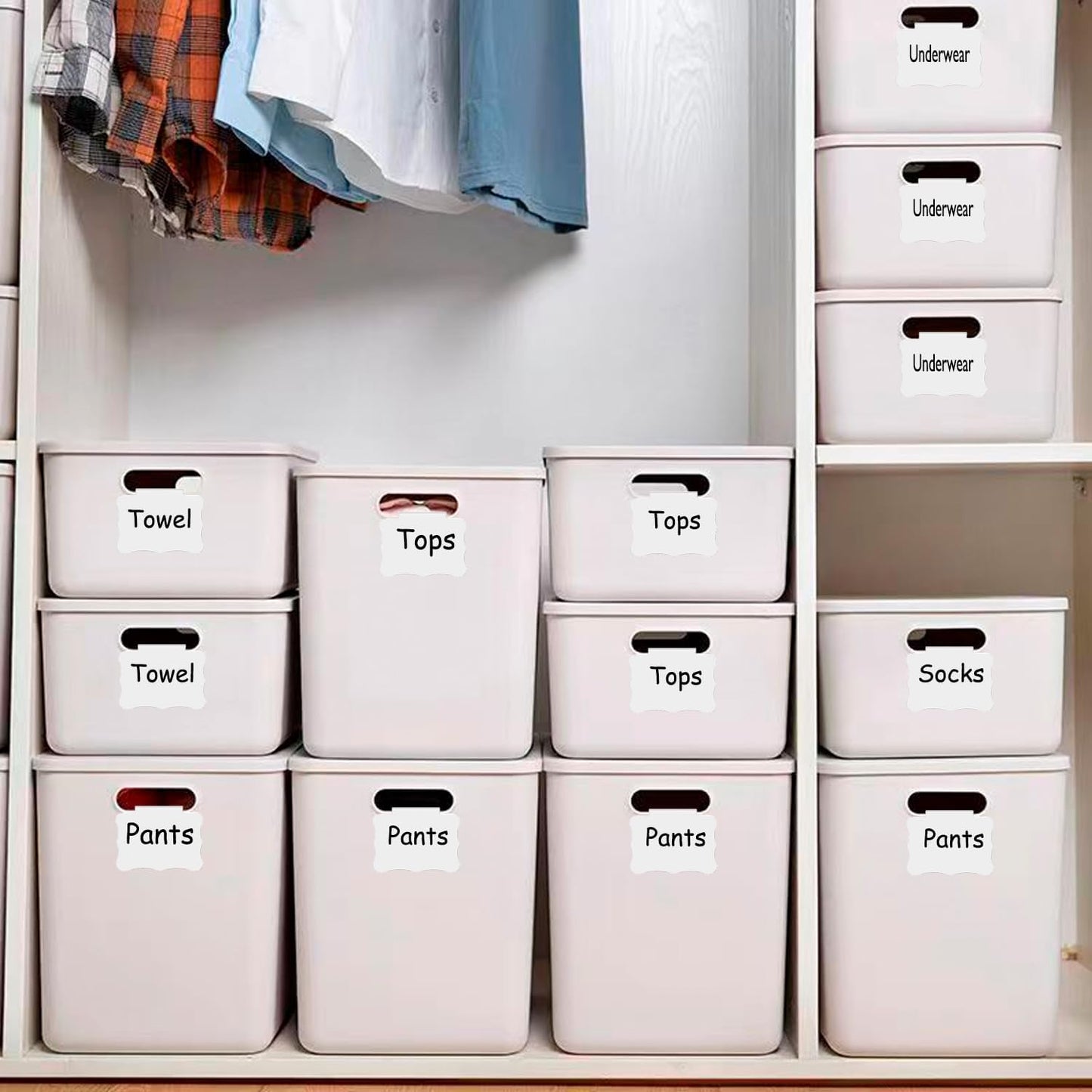 Basket Labels Clip, Include 20 Kitchen Clip Label Holder Removable PVC Bin with 2 Chalk Marker for Basket Pantry Organization -White