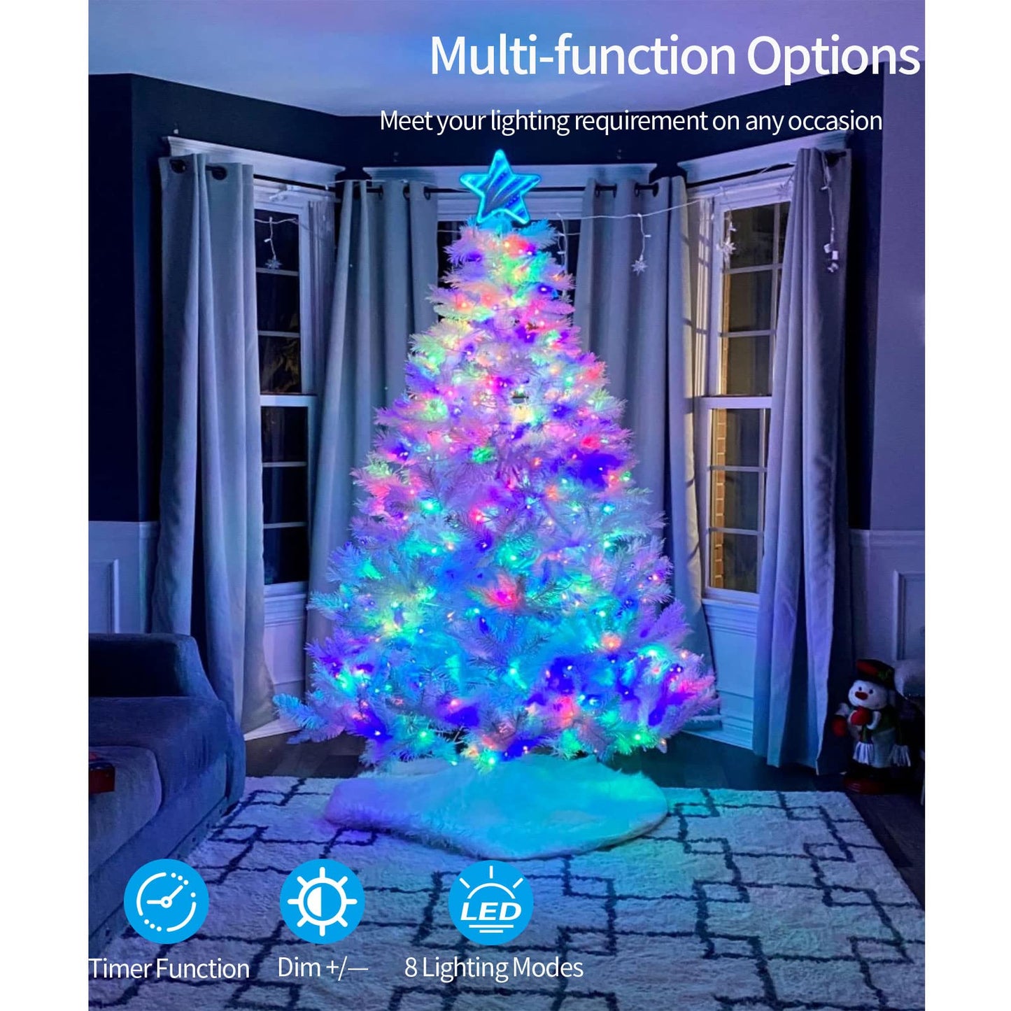 Echosari 100 Leds Outdoor Christmas String Lights - Battery Operated, Remote, Dimmable, 8 Modes, Multicolor, Plastic