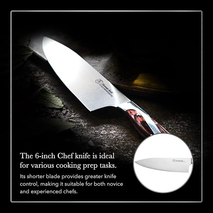 Hammer Stahl 6-Inch High Carbon Chef Knife | Versatile Cooking Knife for Chopping, Slicing & Precision Cutting | German Forged Sharp Kitchen Knife | Ergonomic Quad-Tang Pakkawood Handle & Gift Box