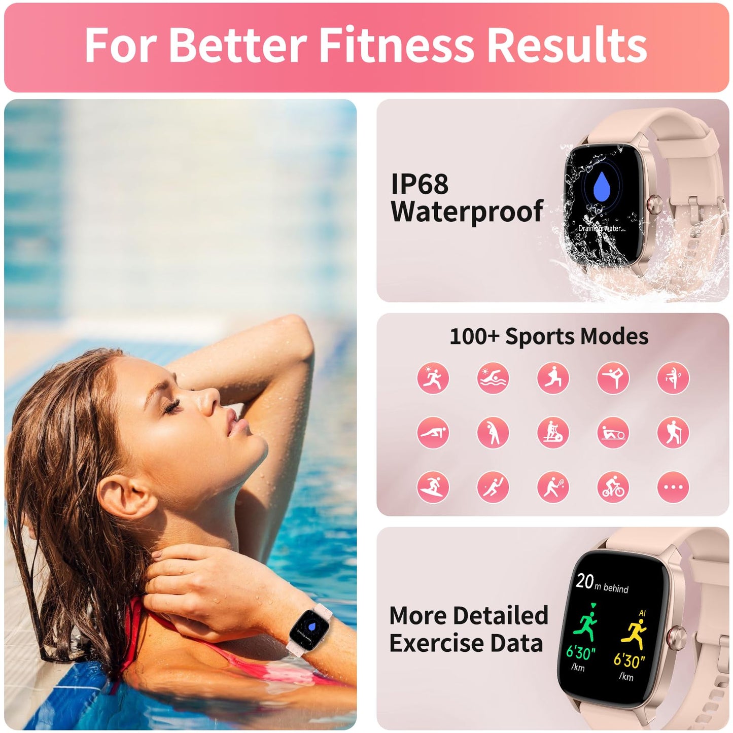 YMZ Smart Watch for Men Women, IP68 Waterproof, Bluetooth Calling, Fitness Tracker, Sleep Monitoring, 1.85'' DIY Dial, AI Built-in, 7 Days Battery, Compatible with Android & iOS