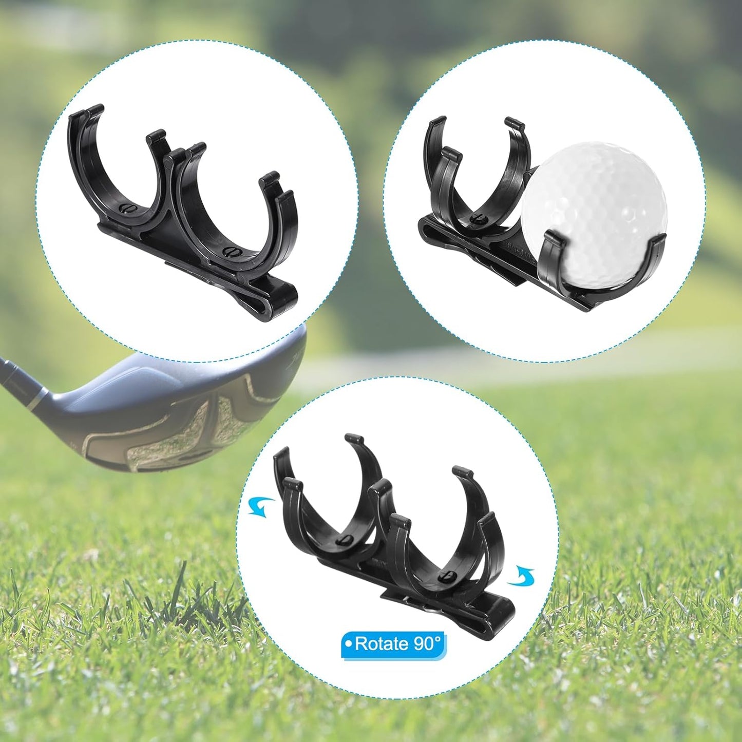 PATIKIL Golf Ball Holder, 2 Pcs Plastic Rotatable Foldable Hold 2 Balls Golf Clip Accessories for Ball Games Attachment on Waist Belt, Black