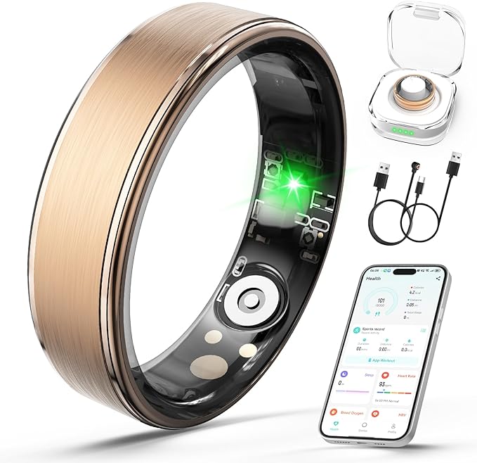 Giwbeiv Smart Ring for Women Men, Health Fitness Tracker Ring with Heart Rate/Sleep Tracker/Blood Oxygen/HRV/Stress/Calori...