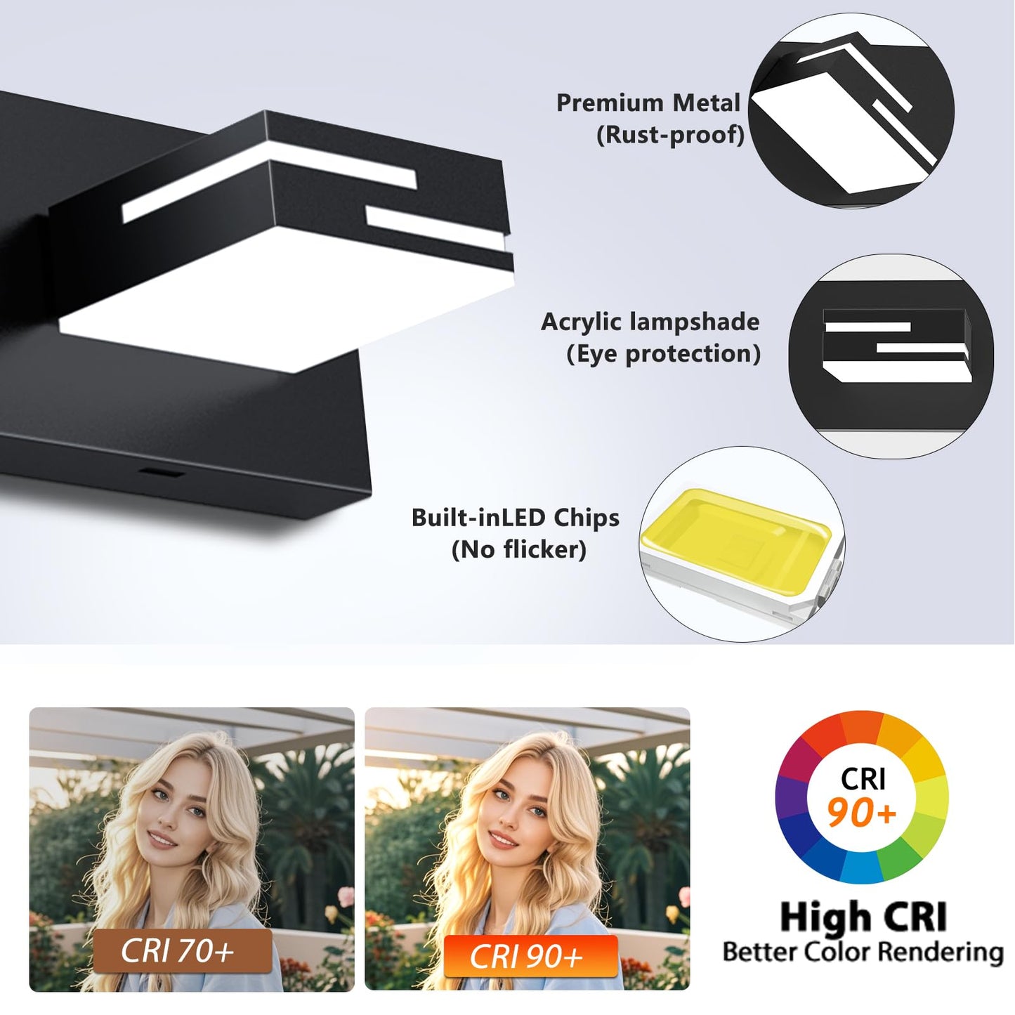 Lkhf Led Modern Bathroom Vanity Light Fixtures 4-Light 5Cct Dimmable Matte Black Vanity Lights For Bathroom Lighting Fixtures Over Mirror  With 350?Rotatable Acrylic Heads  28-Inch
