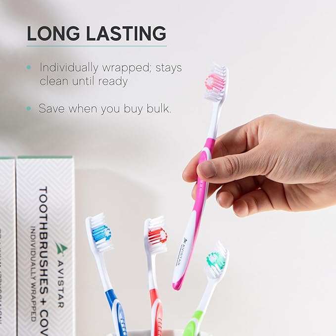 4 Pack Toothbrushes for Adults - Individually Wrapped Medium Bristle Toothbrushes with Covers - Red - Convenient & Affordable Dental Care for Travel, Hotels, Airbnb, Missions & More