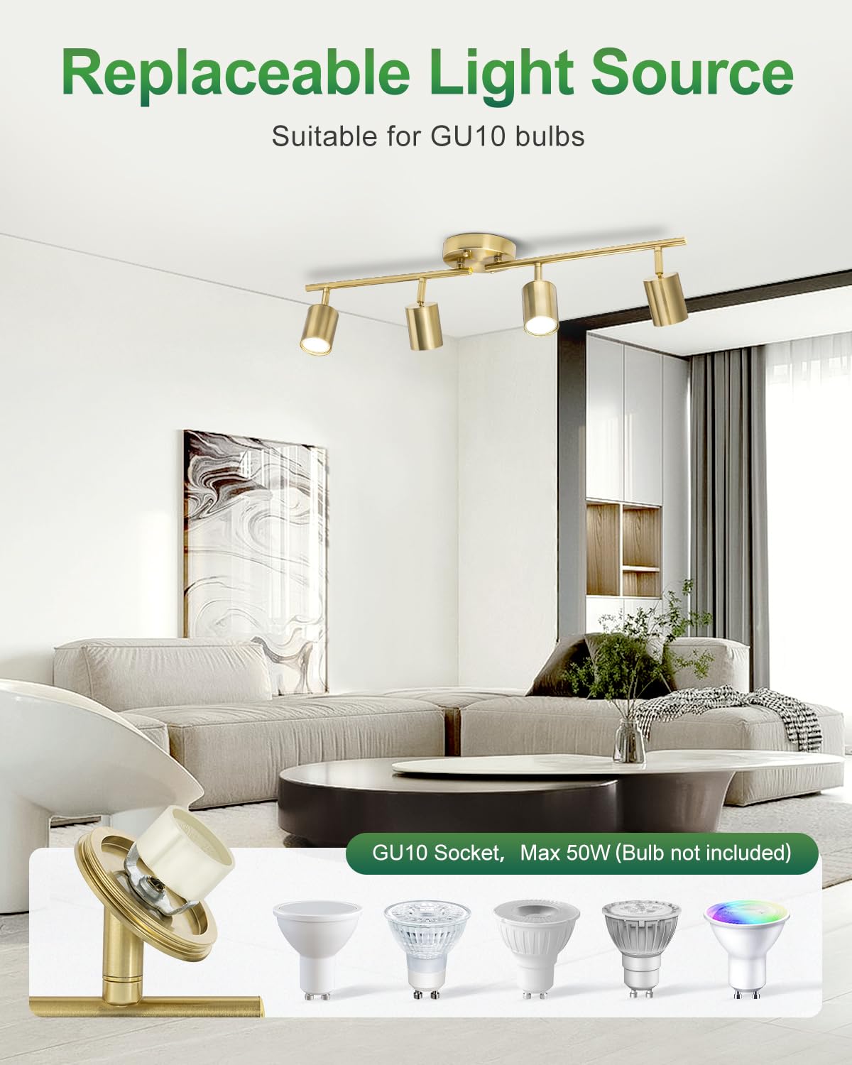 Fondiiz 4 Ways Track Lighting  Rotatable Heads Tracks Light  Track Lightings Fixtures Ceiling With Foldable Arms  Brushed Gold Tracks Light For Kitchen  Living Room  Hallway(Bulbs Not Included)