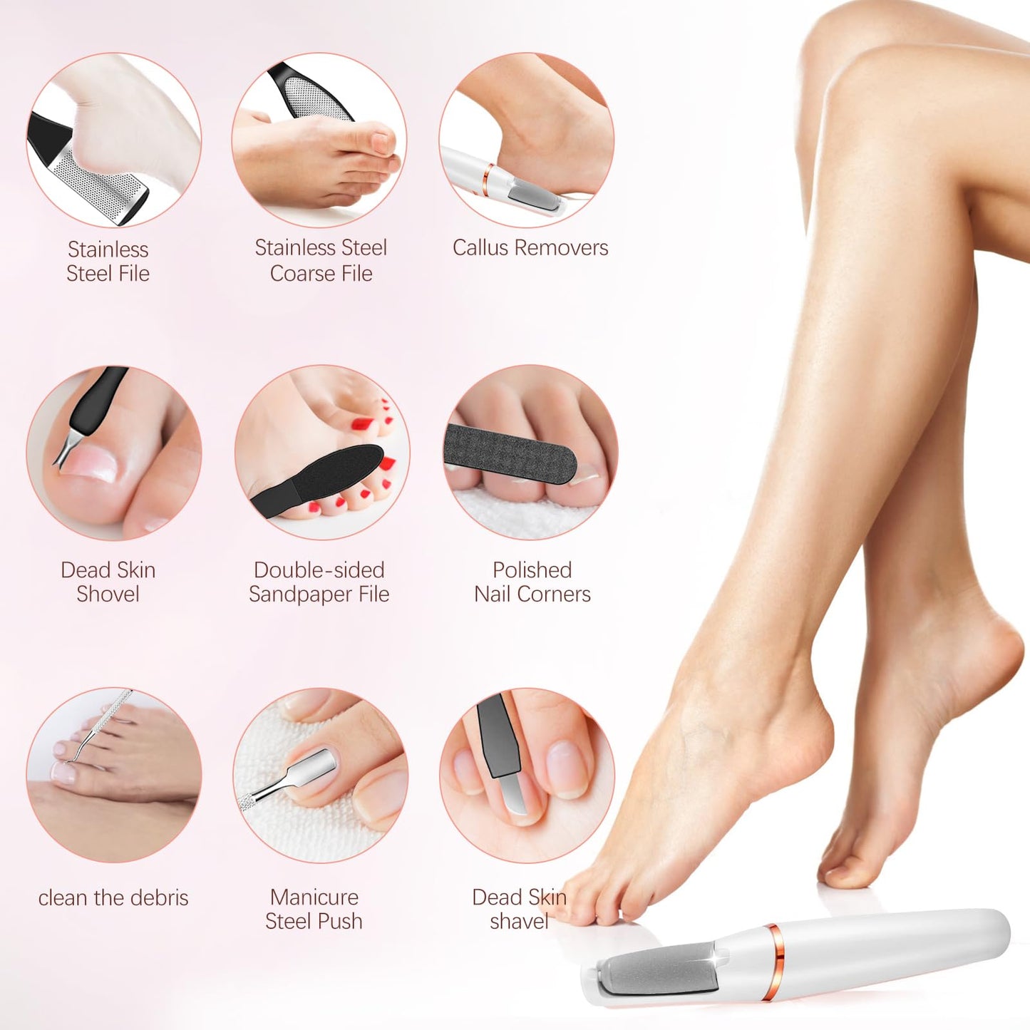 Electric Callus Removers for Feet, Haootadiy Electric Foot Callus Remover Pedicure Kits Rechargeable with12 in 1, Removes Dry Sk
