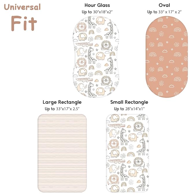 Yoofoss Bassinet Sheets Baby Girl Boy, Fitted Bassinet Sheet Set 2 Pack Universal Fit for Cradle Moses Basket Oval Rectangle Round Hourglass Mattress,Soft Breathable (Brown+Giraffe)