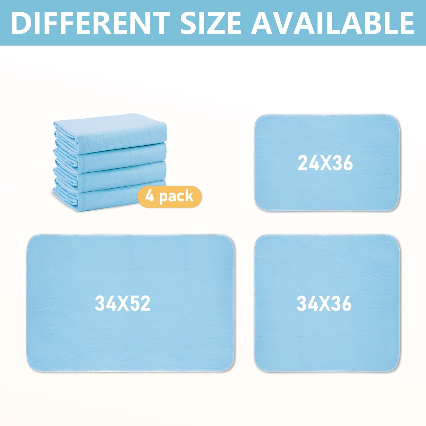 DAHAPYBOO Washable Underpads, 34”x36” 4Pack Incontinence Bed Pads,Heavy Absorbency Reusable Bed Pads for Elderly,Kids,Adults and Pets,Bed Pads Washable Waterproof Quick Drying for Bed, Sofa, Floor
