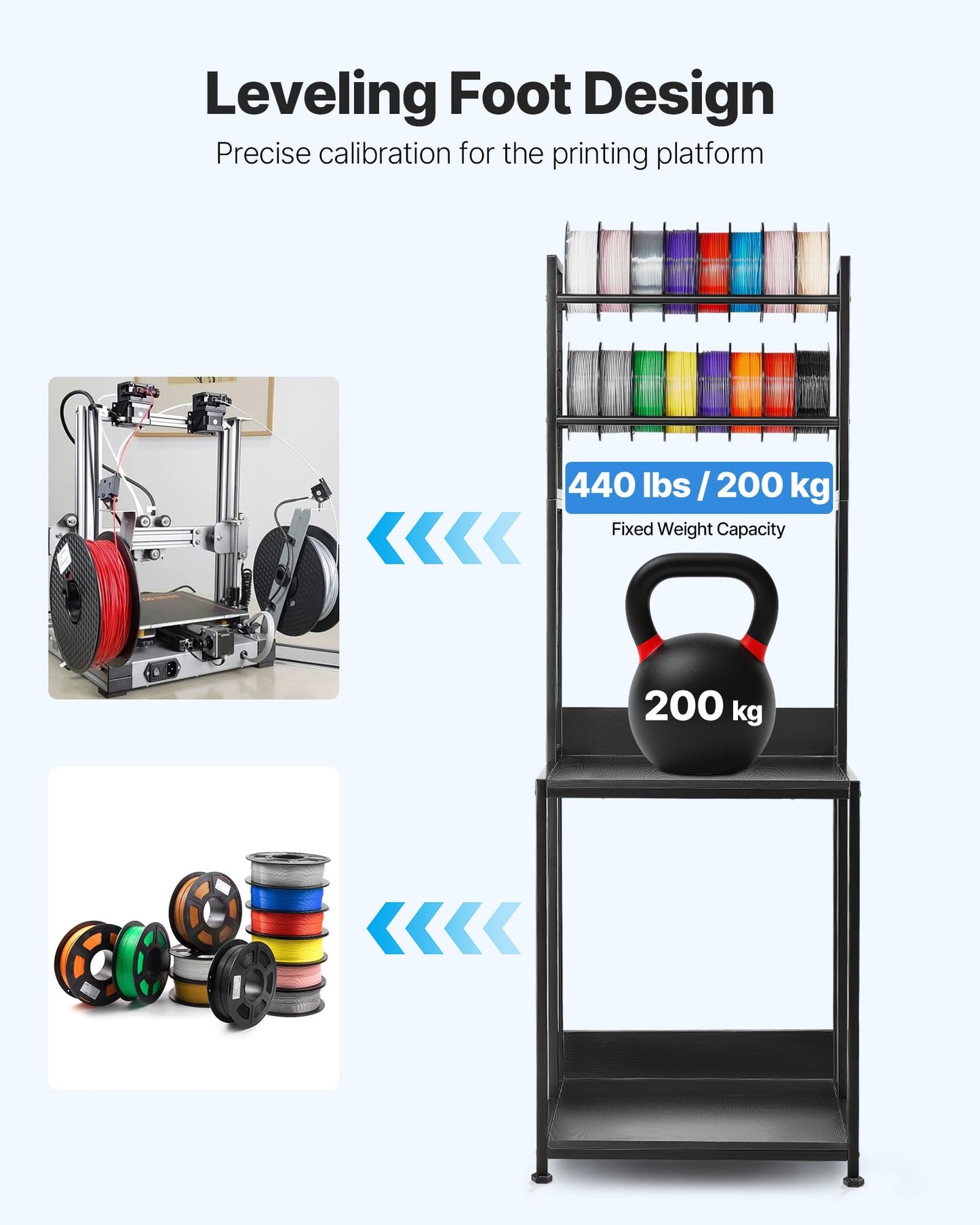 Vevor 3D Printer Filament Storage Rack, 4-Tier 3D Printer Stand With Filament Storage, Spools Holder Racks Cart With Wheels, Fil