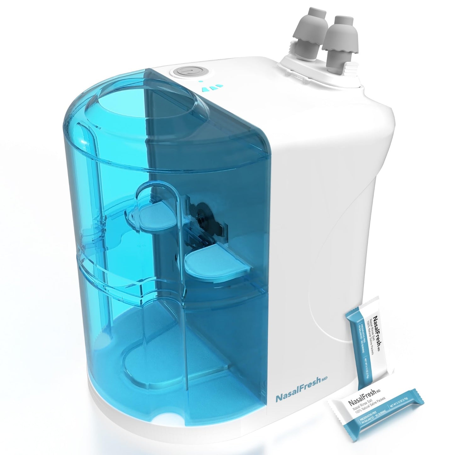 NASALFRESH MD - Dual Powered Nasal Irrigation System Nasal Rinse and Wash - Sinus Decongestant Relief System w/ 30 Saline Packets - Rechargeable - 2 Sets of Nose Pillows - Snoring Remedy