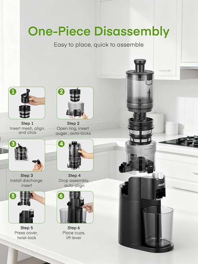 Cold Press Juicer Machines, Masticating Slow Juicer, Quiet, Whole Fruit/Vegetable Juicer with High Yield, Easy to Clean, BPA Free (Black)