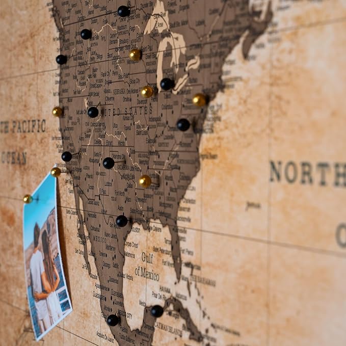 Canvas World Map with Cork Pin Board - English Lettering - Decorative Wall Decoration for All Rooms - Canvas Pictures with World Map Motif (120x80 cm, Pattern 1)