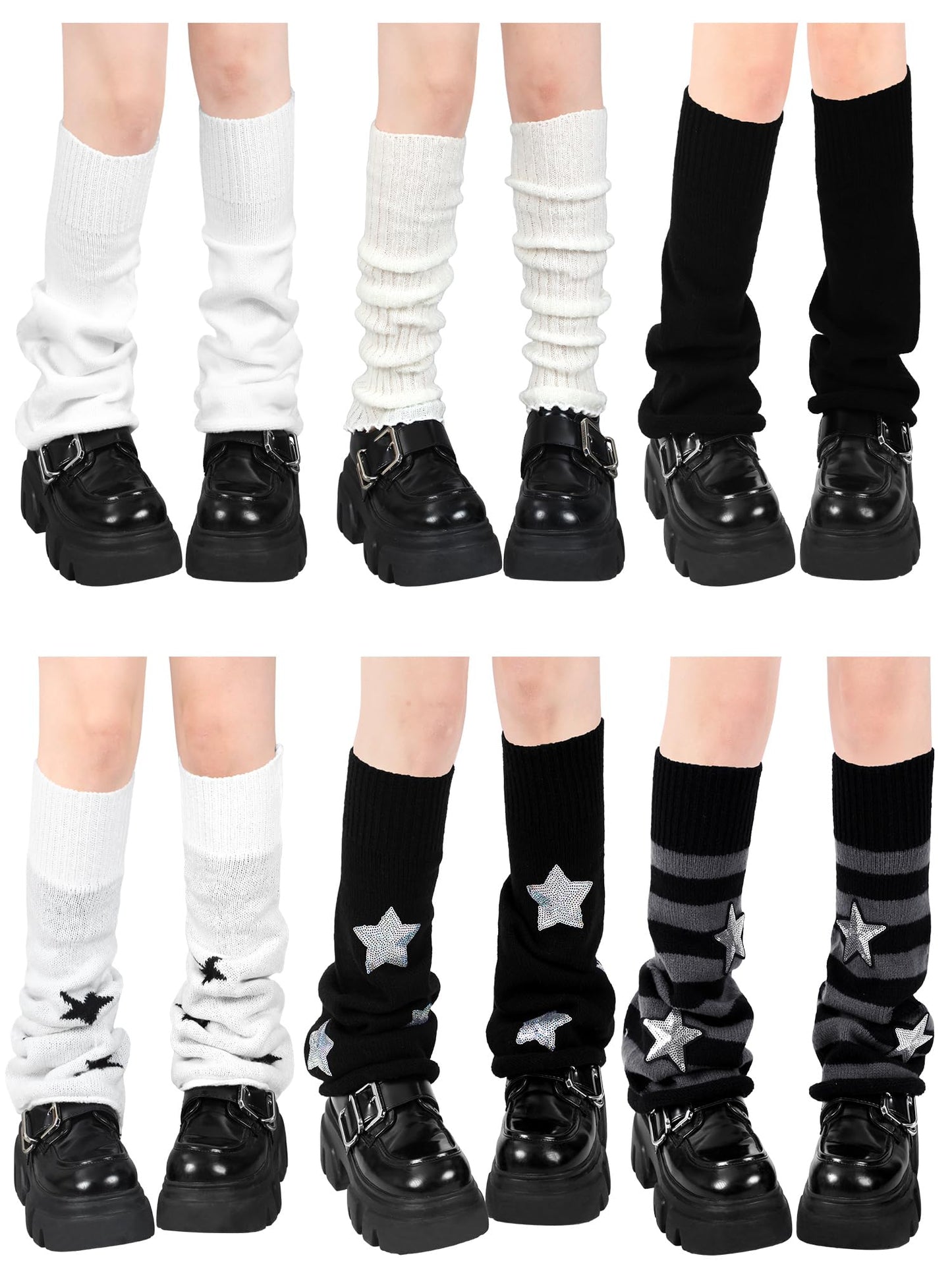 Geyoga 6 Pairs Y2k Accessories Harajuku Winter Leg Warmers Girls Gyaru Japan Kawaii Leg Warmers Goth Lolita Knit Boot Socks(Gyaru Style)