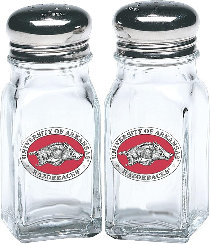 Heritage Pewter Arkansas Razorbacks Salt and Pepper Shaker Set of 2 Bottles | Expertly Crafted Pewter Glass