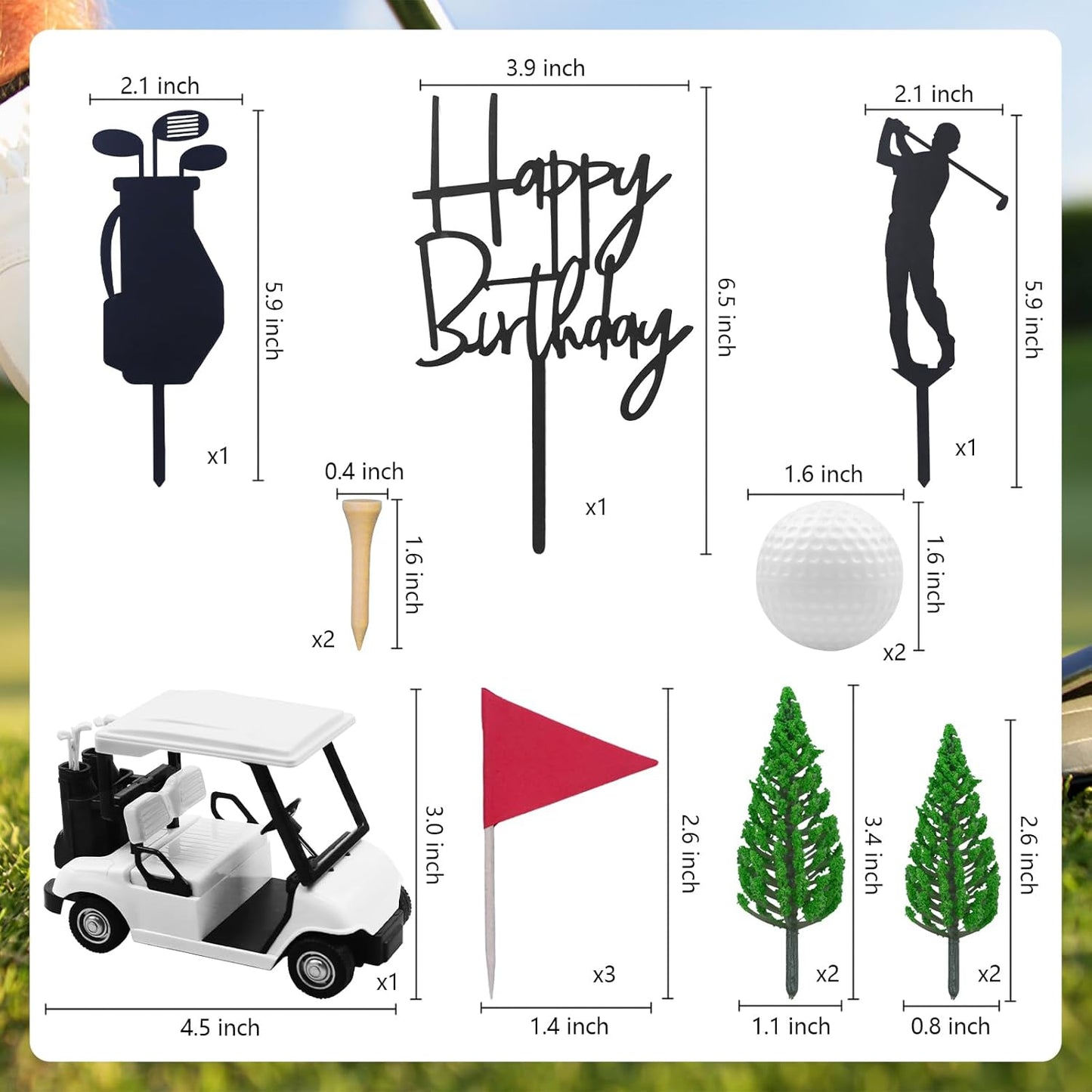 MEMOVAN Golf Cake Decorations Golf Birthday Cake Toppers Mini Golf Cart Toy Golf Theme Cake Decorations with Cart Flag Golf Ball Green Tree for Golf Theme Party Supplies