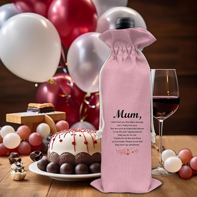 HOIJAUMAI Mom Gift From Son Daughter, Gift for Mum Birthday Mother's Day, Mum Wine Bag Mom Wine Gift Bags (Pink)