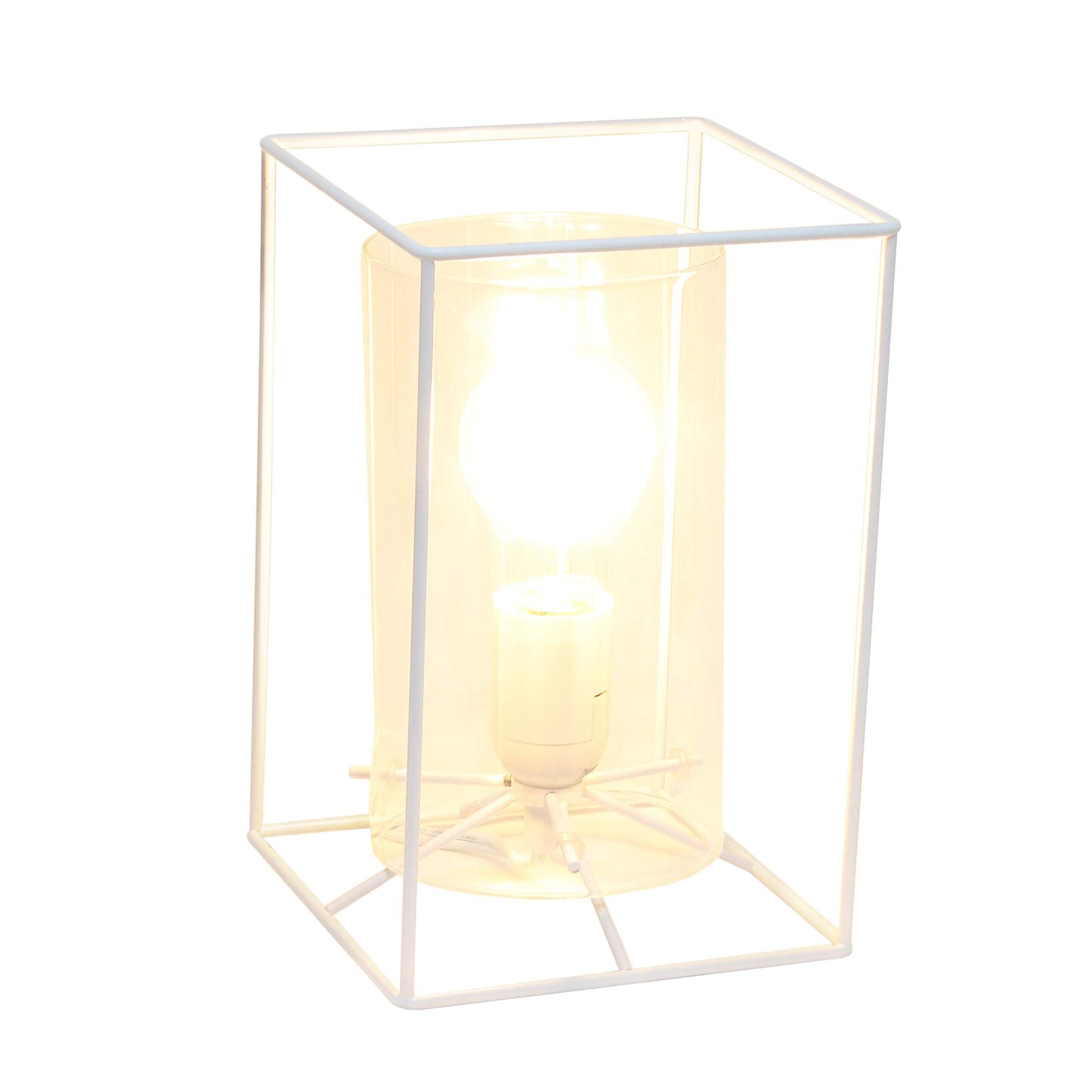 Elegant Designs Small Table Lamp, Metal and Glass, 9in Height, White and Clear, Model LT2069-WHT