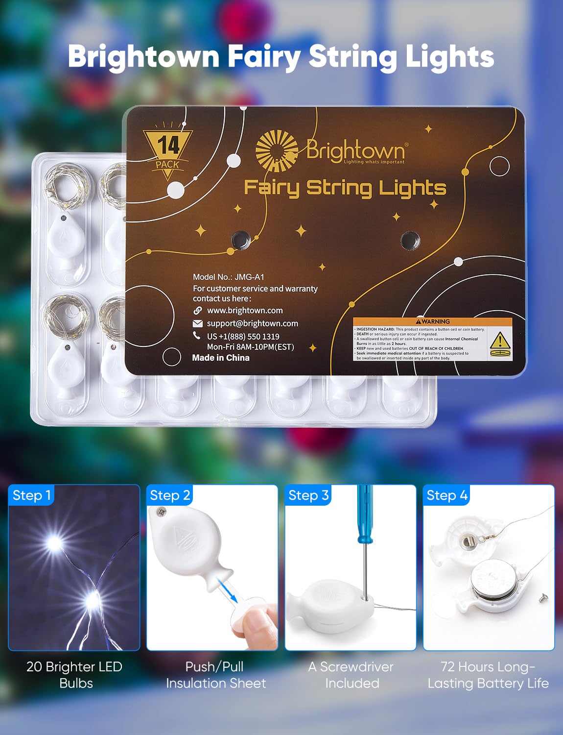 Brightown 14 Pack White Led Fairy Lights Battery Operated String Lights  7Ft 20Led Waterproof Silver Wire String Lights  Firefly Starry Moon Lights For Mason Jars Diy Christmas Wedding Party Bedroom
