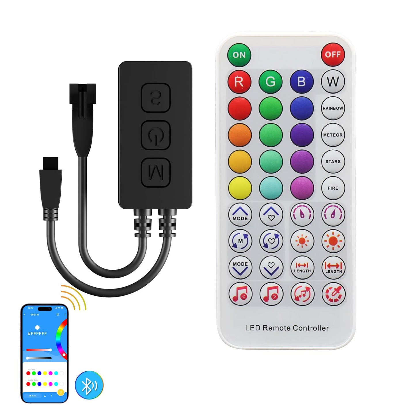 Gingsow Bluetooth Music LED Controller SP611E for WS2812b WS2811 RGB LED Strips, APP/IR Remote, DC5V-24V
