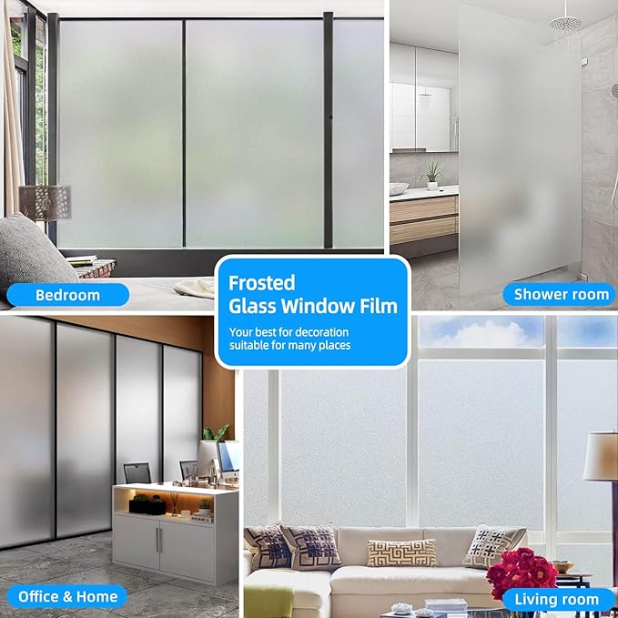 Window Privacy Film Frosted Glass Window Film Heat Blocking Window Tinting Film for Home Non Adhesive Static Cling Removable Frosting Bathroom Door (Pure, 17.5 x 118 Inch)