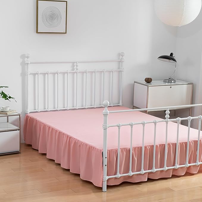 Bed Skirt Queen Size Ruffled Bed Skirt with Split Corners, 18 Inch Drop Dust Ruffle Bed Skirt with Platform, 18 Inch, Blush, Queen Size