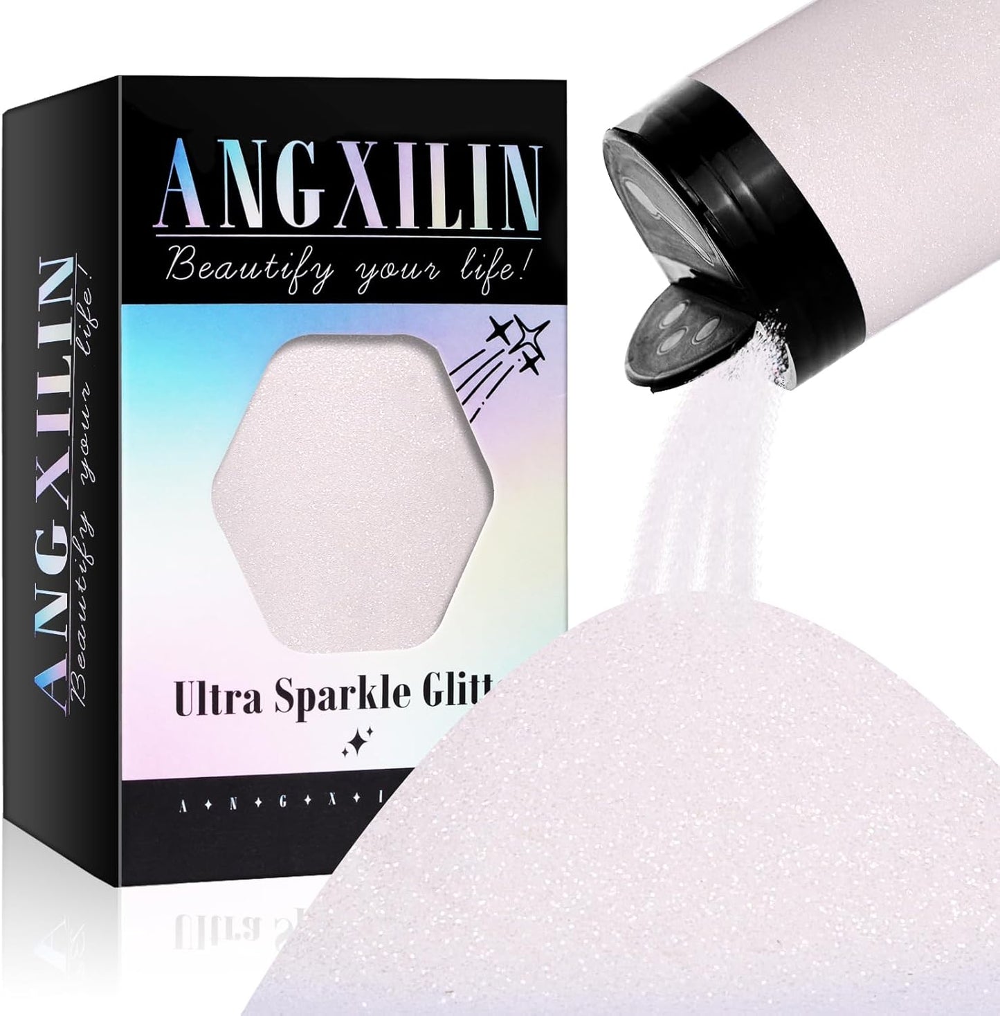 High Capacity 260g Shaker Bottle Package Metalic Fine Glitter,ANGXILIN Glitter for Tumbler Jewelry Making,Epoxy Resin DIY Craft,Face Body Nail Art Fine Glitter (Diamond White)