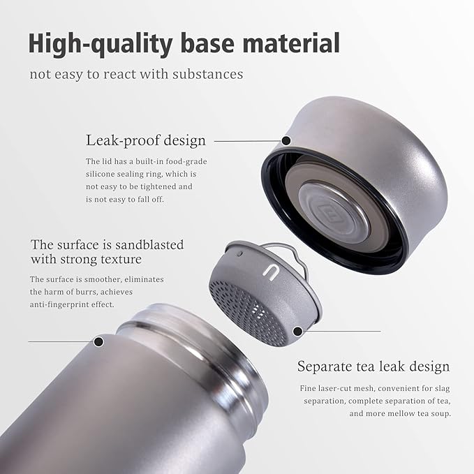 Boundless Voyage Titanium 300ml/450ml Vacuum Water Bottle with Tea Filter Double-Walled Lightweight Leak-Proof Sport Water Bottle for Travel Outdoor Office (10 fl oz)