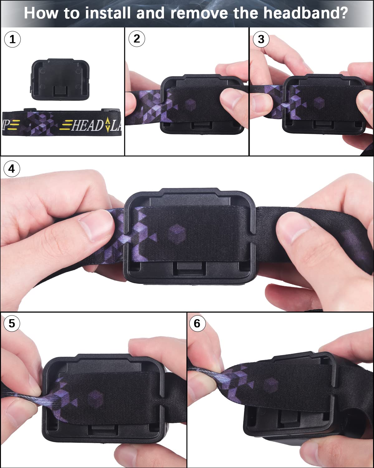 Pluralla Rechargeable LED Headlamp, 6 Modes, Motion Sensor, 2 Pack, Black, Model 607, ABS Material
