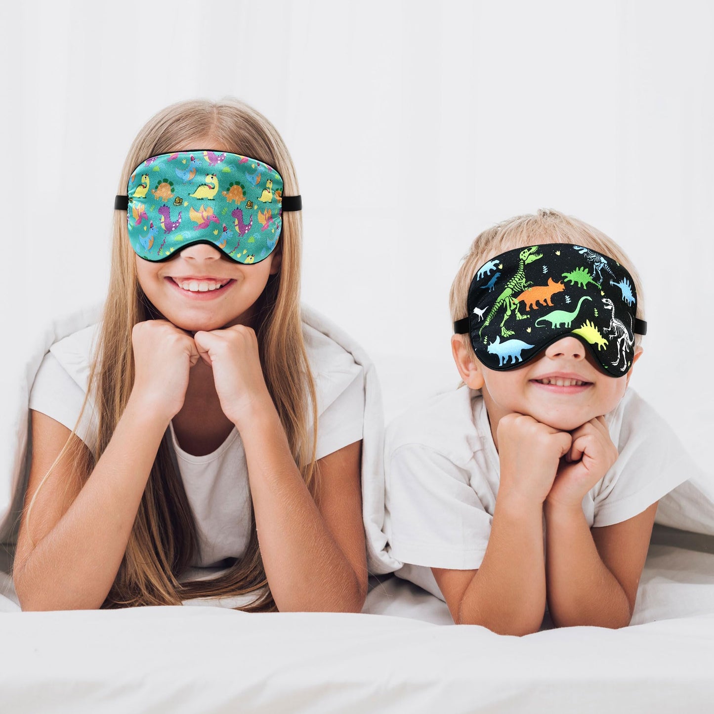 2 Pcs Sleep Mask,Cute Dinosaur World Blackout Sleeping Mask for Kids Teen Adult,Funny Eye Mask with Adjustable Strap for Home Party Children's Travel Soft Eye Cover Blindfold (Black+Green)