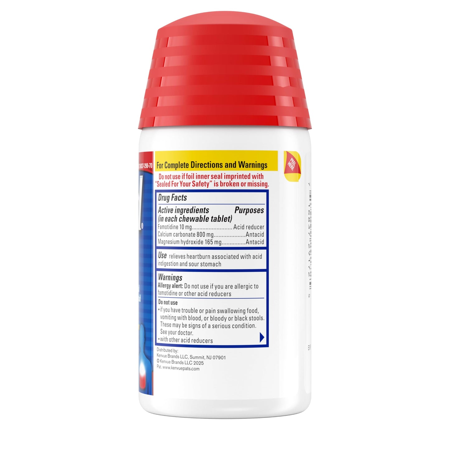 Pepcid Complete Acid Reducer + Antacid Chewables, 10mg Famotidine, 800mg Calcium Carbonate & 165mg Magnesium Hydroxide per Heartburn Medicine Tablet, Berry Flavored, 70 ct