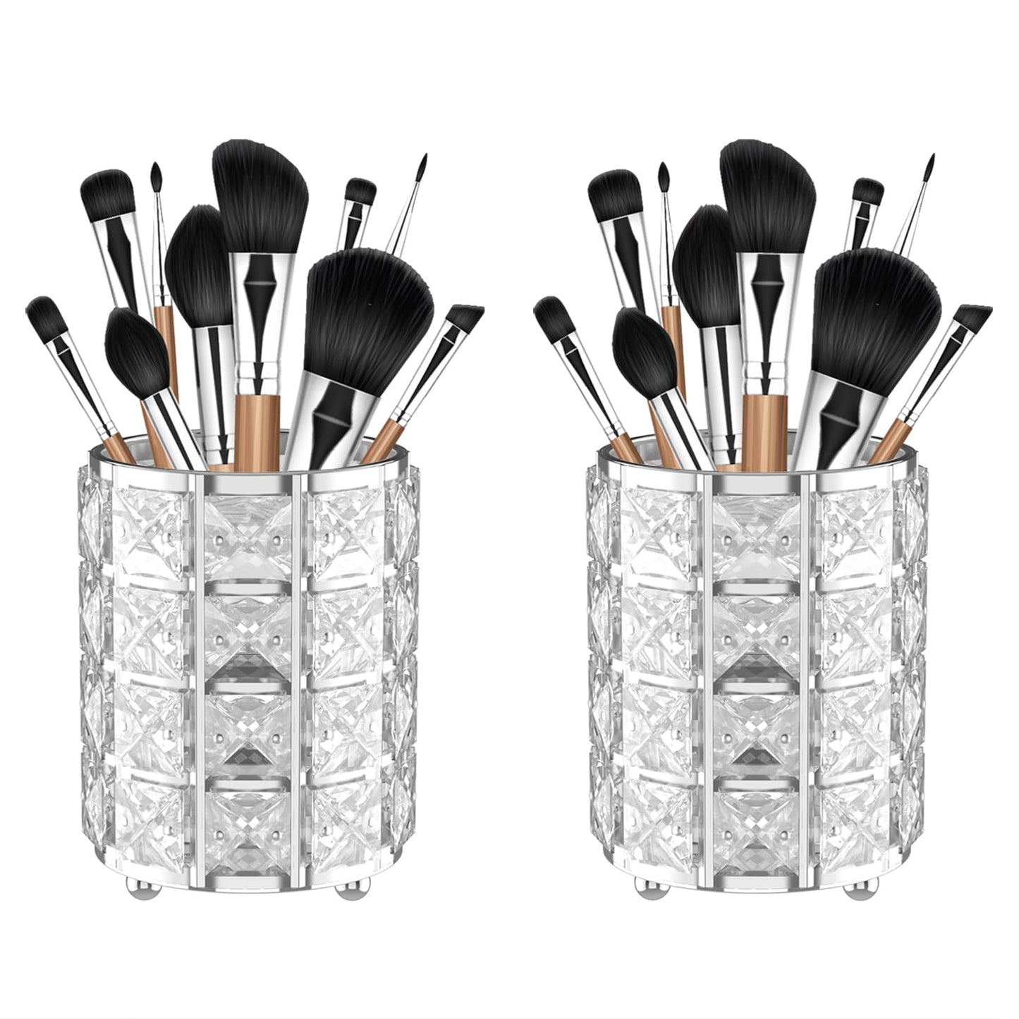 LUGUNU Makeup Brush Holder with Silver Crystal Bling - Elegant Vanity Organizer for Brushes, Pens & Pencils, Ideal for Bathroom