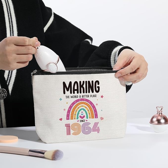 60th Birthday Gifts for Women, 60 Years Old Birthday Gifts Makeup Bag for Mom, Grandma, Friend, Sister, Travel Toiletry Makeup Organizer Zipper Pouch - Making The World a Better Place Since 1964