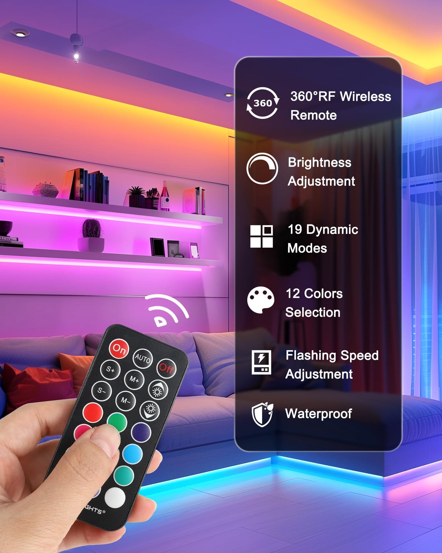 Hitlights Rgb Led Strip Lights Kit, 4X1Ft Waterproof Smd 5050, Dimmable, Rf Remote, Ul-Listed Power Supply, Model L1012V-Mc1
