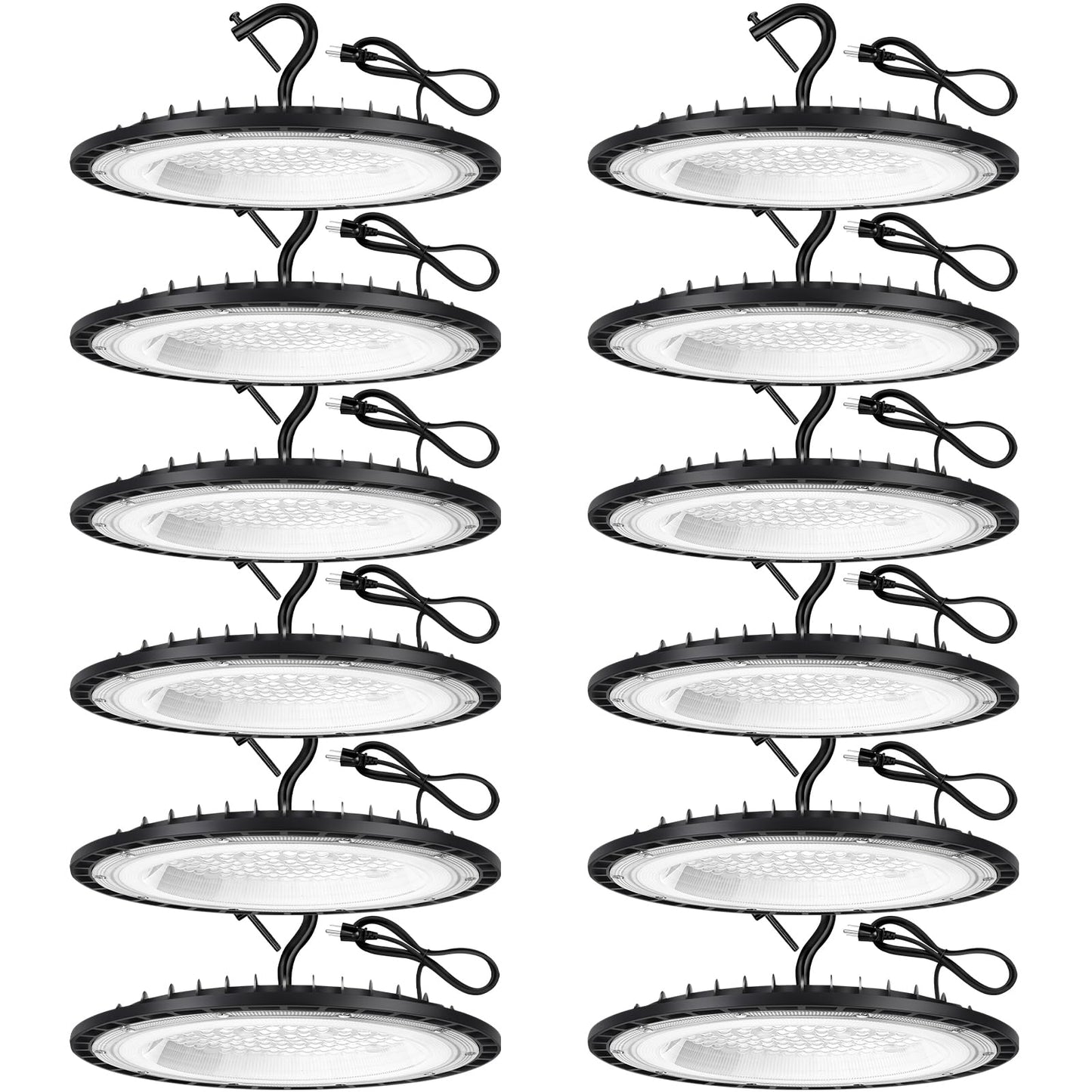 Yanycn 12 Pack 100W Ufo Led High Bay Light Fixture 5000K Daylight Commercial Shop Bay Lighting 120V 15000Lm [450W Mh/Hps Equiv.] Us Plug Area Lighting For Warehouse/Barn/Gym/Factory/Workshop