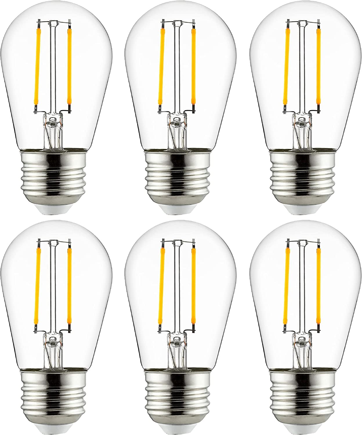 Sunlite LED S14 Filament Bulb, Dimmable, 2700K Warm White, 2W (25W Equivalent), ETL Listed, Medium Base (E26), 6