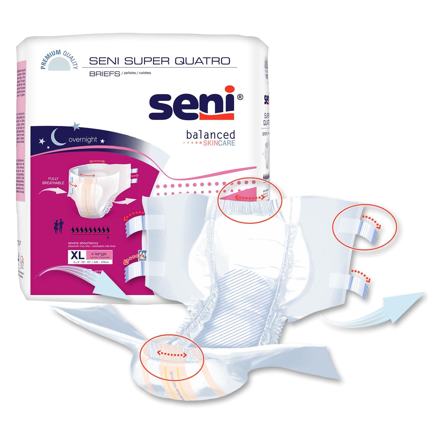Seni Super Quatro Briefs X-Large, 32 Count