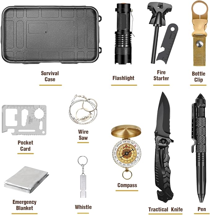 Gifts for Men Husband Dad Christmas, Survival Kit, Emergency Survival Gear and Equipment 14 in 1, Stocking Stuffers Birthday Gifts for Him Boyfriend, Hunting Fishing Camping Accessories, Cool Gadget