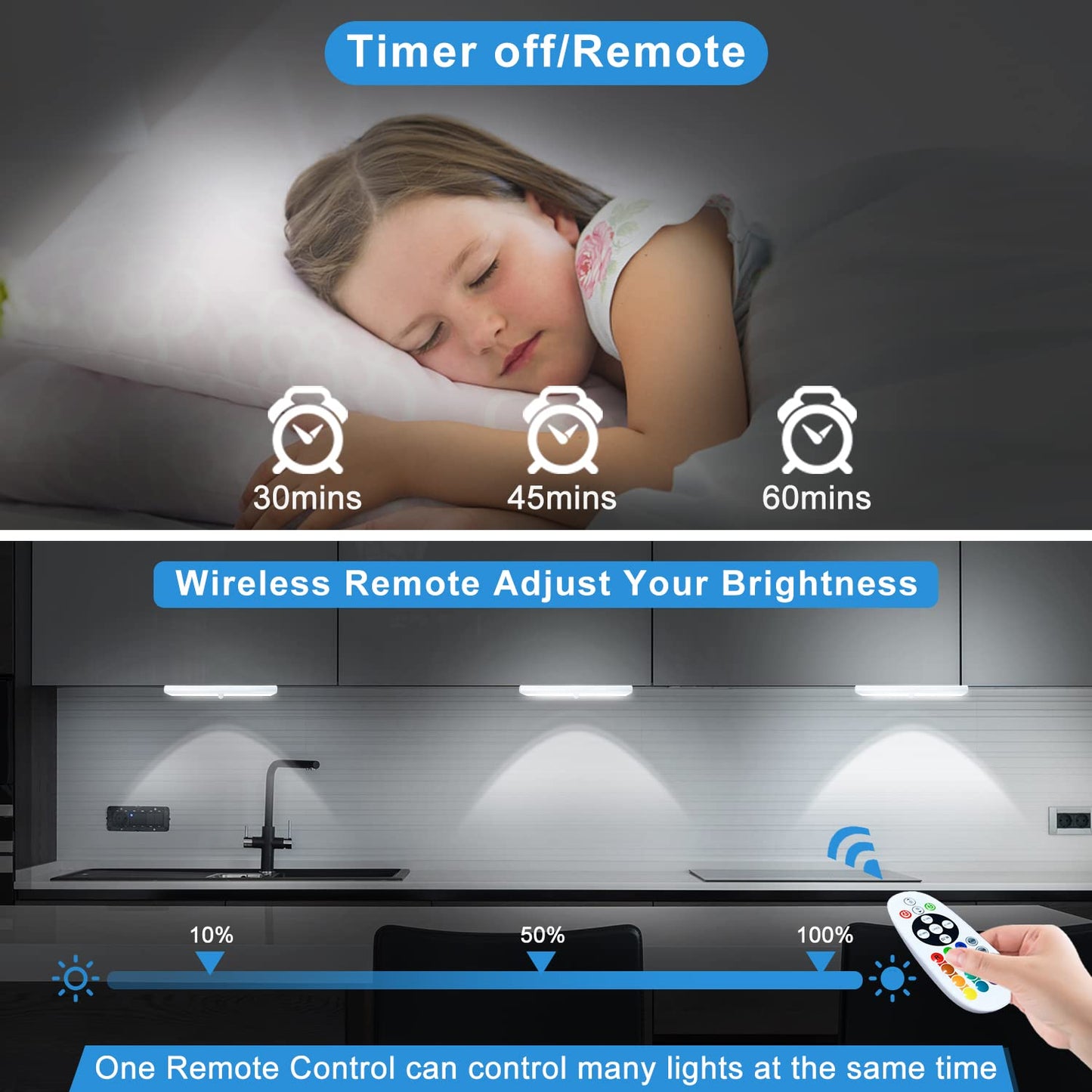 Diomart Remote Control RGB LED Under Cabinet Lighting, Rechargeable, Aluminum, 15 Color Changing, 48 LEDs, 1 Pack