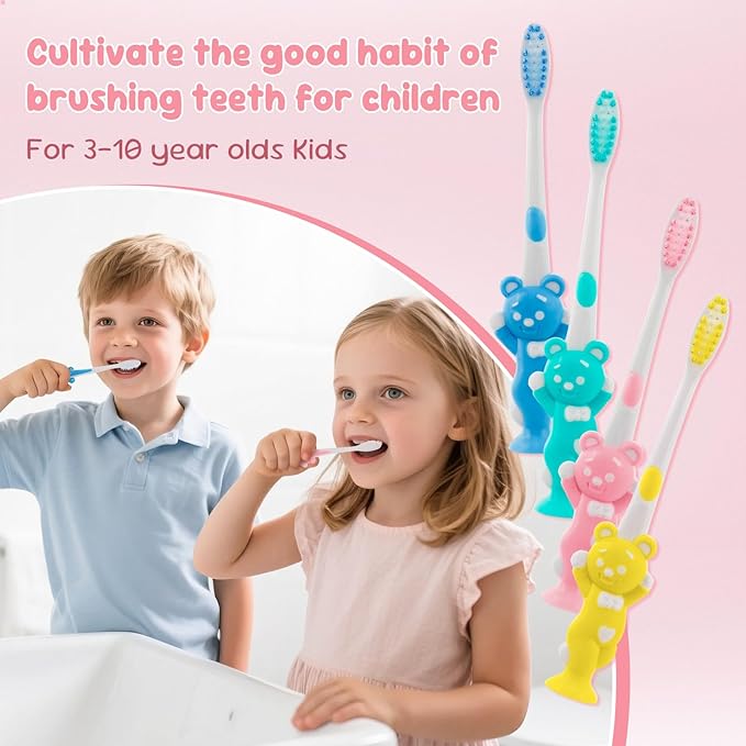 Toothbrushes for Kids In Bulk, Individually Wrapped Disposable Toothbrush Cute Manual Soft Bristles Children Toothbrush With Cover Suction Cup Toddler Toiletries Set for Home/School/Travel (40 Pack)