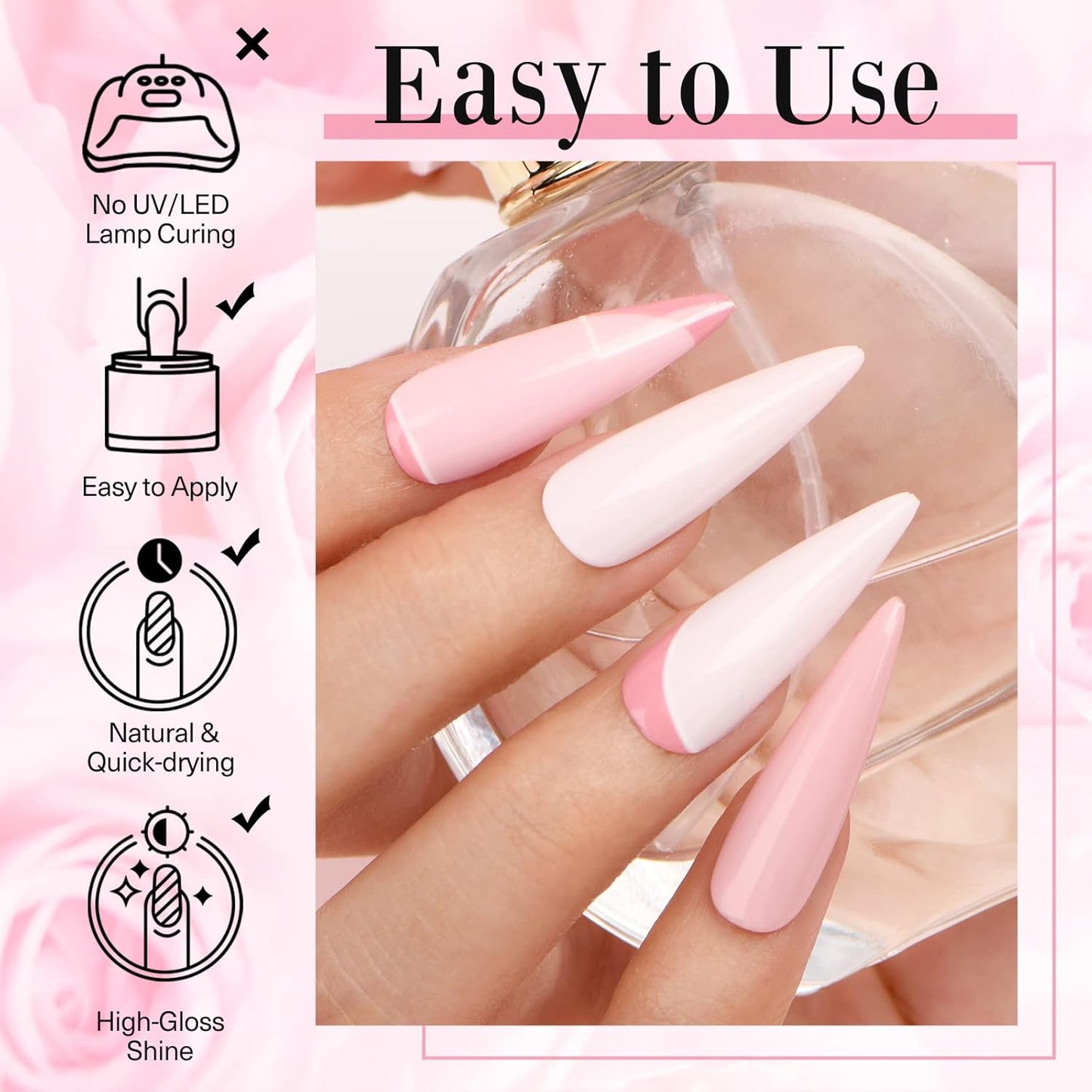 AZUREBEAUTY Dip Powder Nail Kit, 4 Colors Gentle Nude Pink Neutral Skin Dipping Powder System Liquid Set Recycling Tray with Base & Top Coat Activator for French Nail Art Manicure Salon DIY at Home
