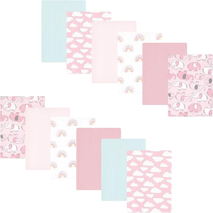 Luvable Friends Hudson Baby Flannel Burp Cloths 12pk, Pink Elephant Parade