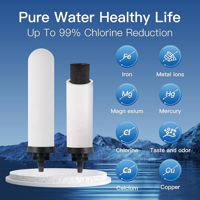 2PCS 7" Ceramic Filter, Replacement Filters Candle Activated Carbon for ProOne® Countertop Gravity Water Filter System, Household Water Bucket,Water Cooler Filtration Systems