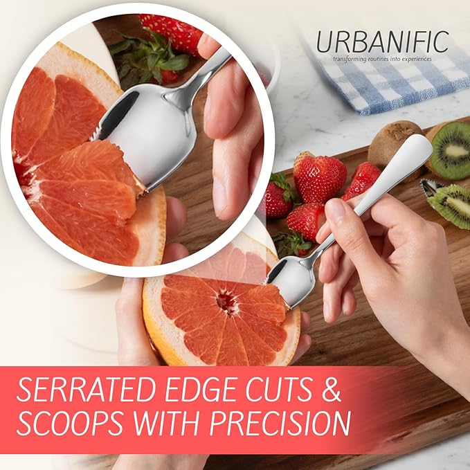 Grapefruit Spoons – Serrated Edge Stainless Steel Spoons to Easily Cut Citrus Fruits like Grapefruit, Oranges & Kiwi – Polished Finish, Dishwasher Safe - 2 Pack