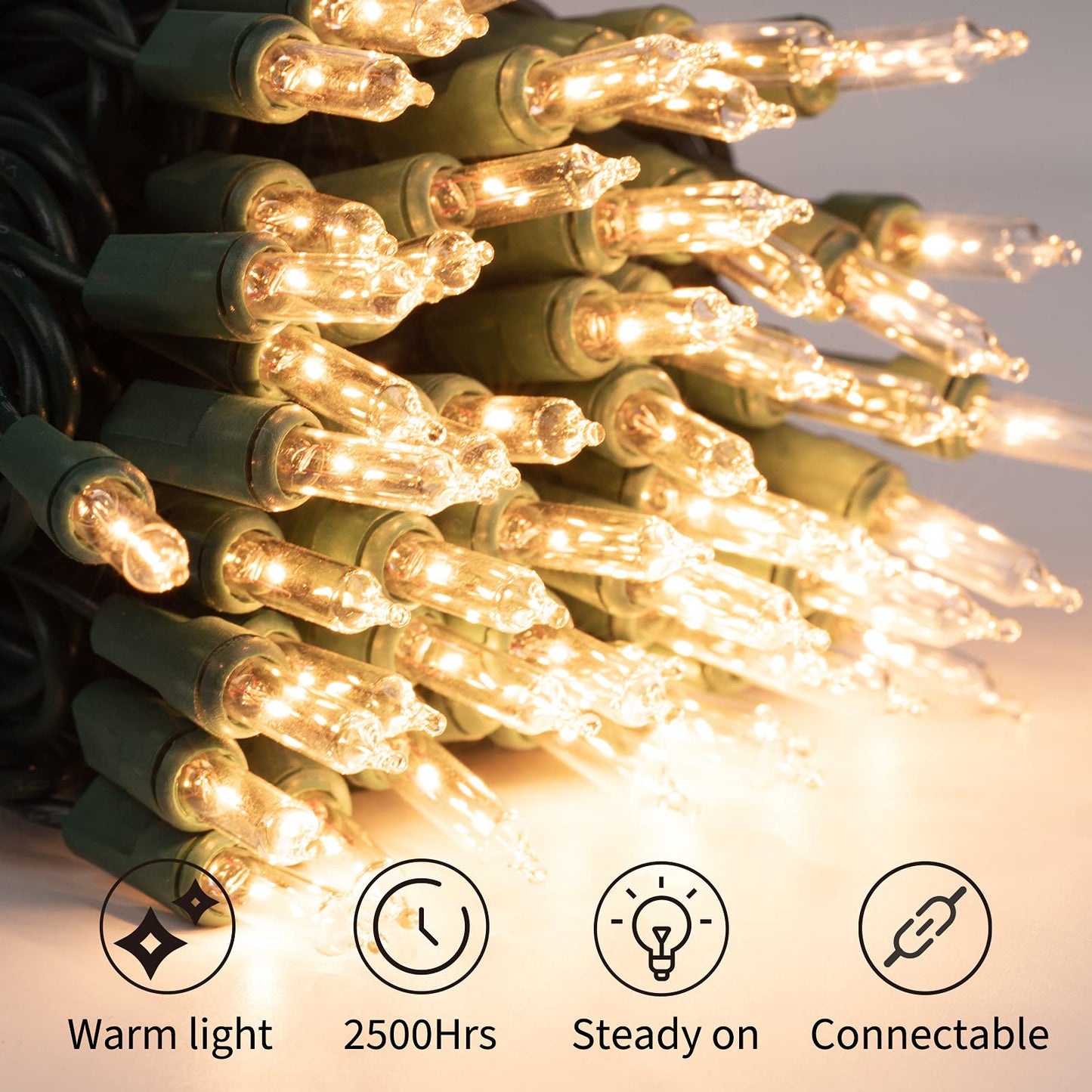 Minetom Clear Christmas Lights - 100 Count Waterproof Mini String Lights, Color Changing, 25 Feet, Green Wire